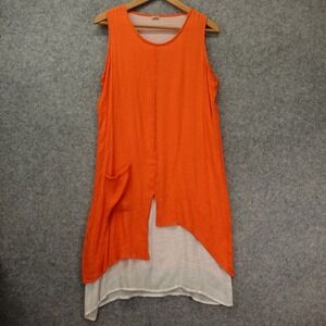 Boho Chic Silk Shift Dress Womens M Orange Lagenlook Layered Asymmetric Mori Kei